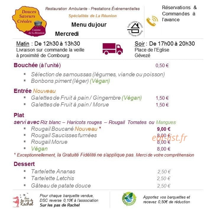 Douces Saveurs Créoles — carte page 1