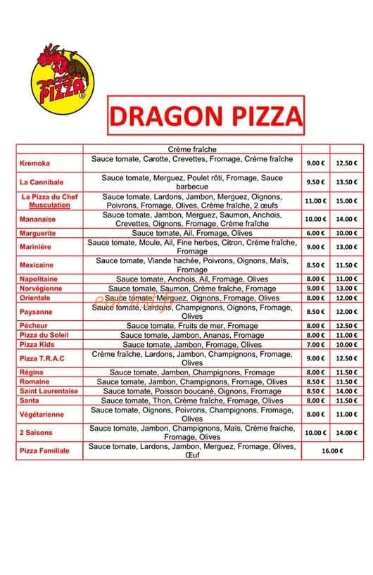 Dragon Pizza — carte page 2
