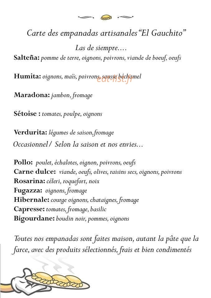 El Gauchito Empanadas — carte page 1