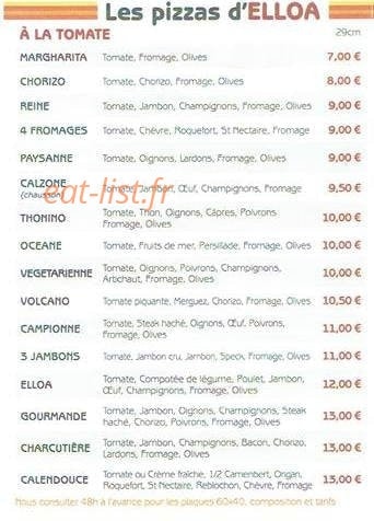 Elloa Pizza — carte page 2