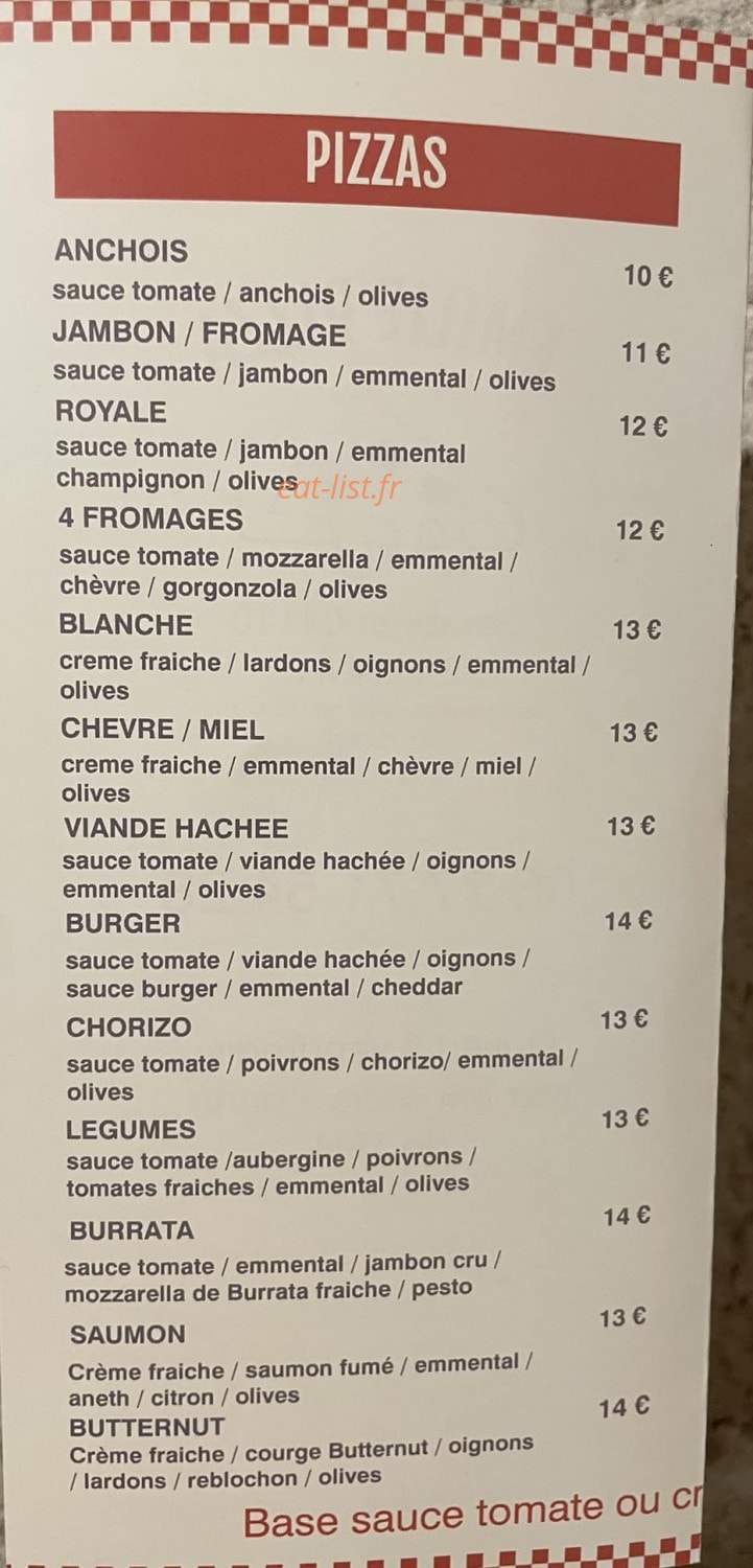 Emilie Pizza — carte page 2