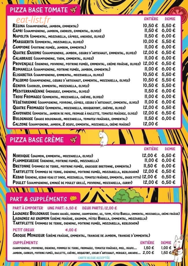 Emmy PIZZA — carte page 1