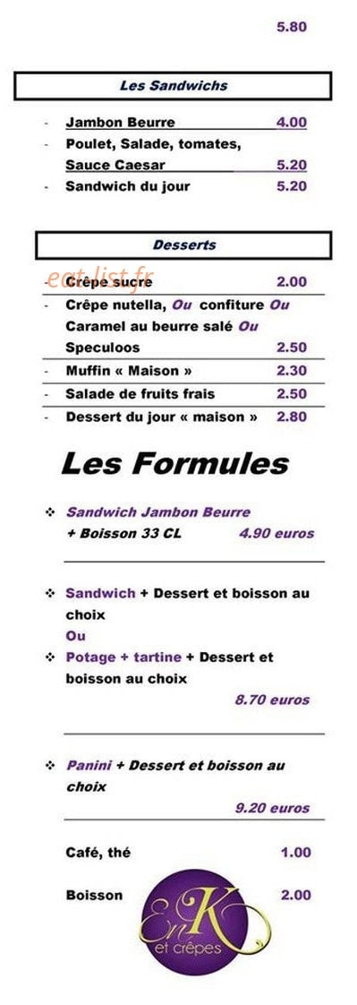 En K et Crêpes — carte page 2