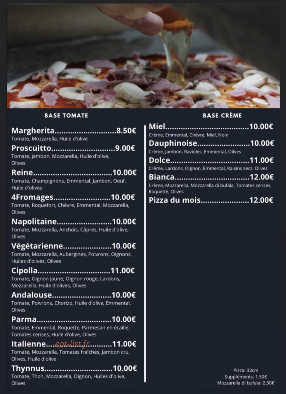 Eos pizza — carte page 1