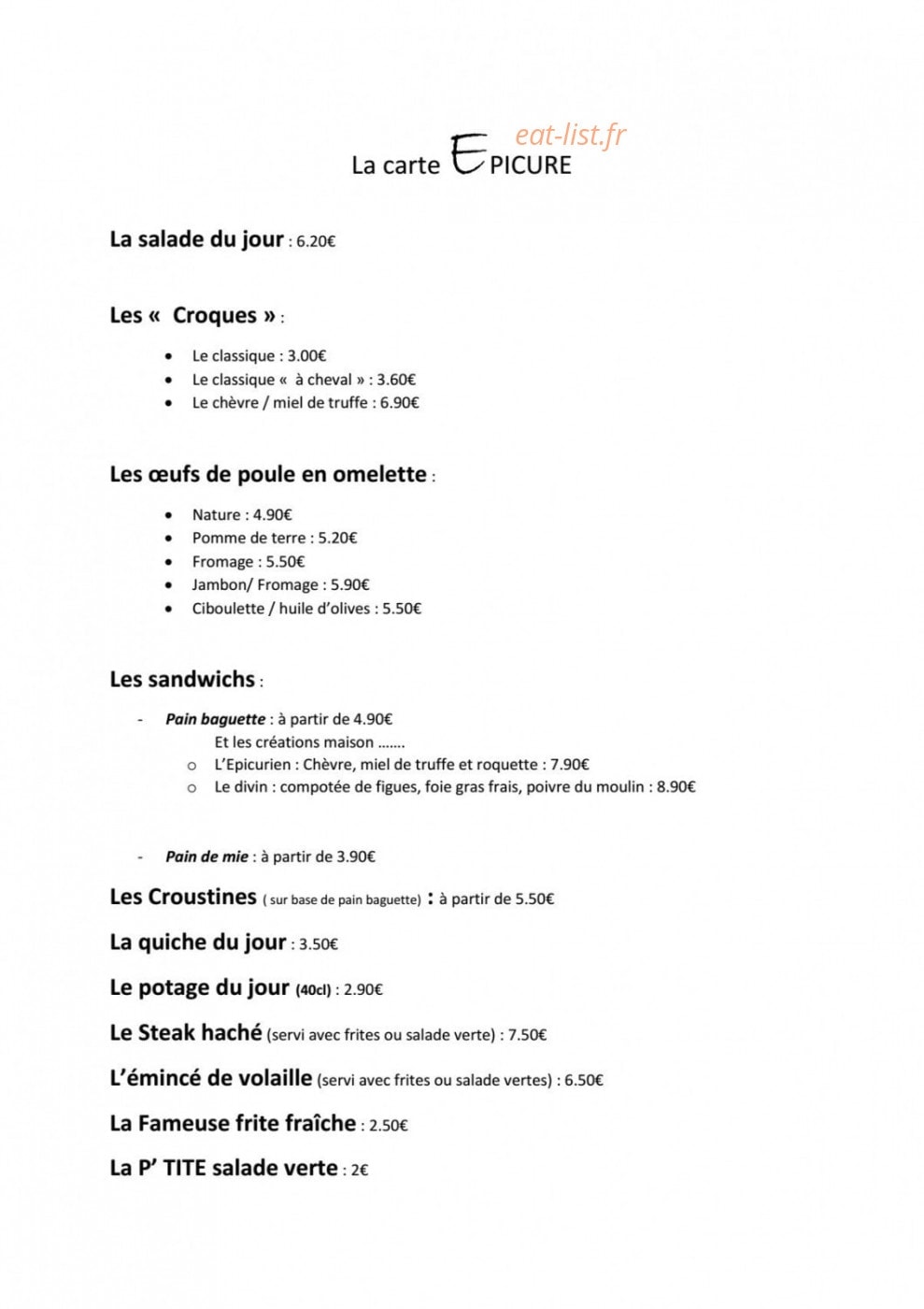 Epicure — carte page 1