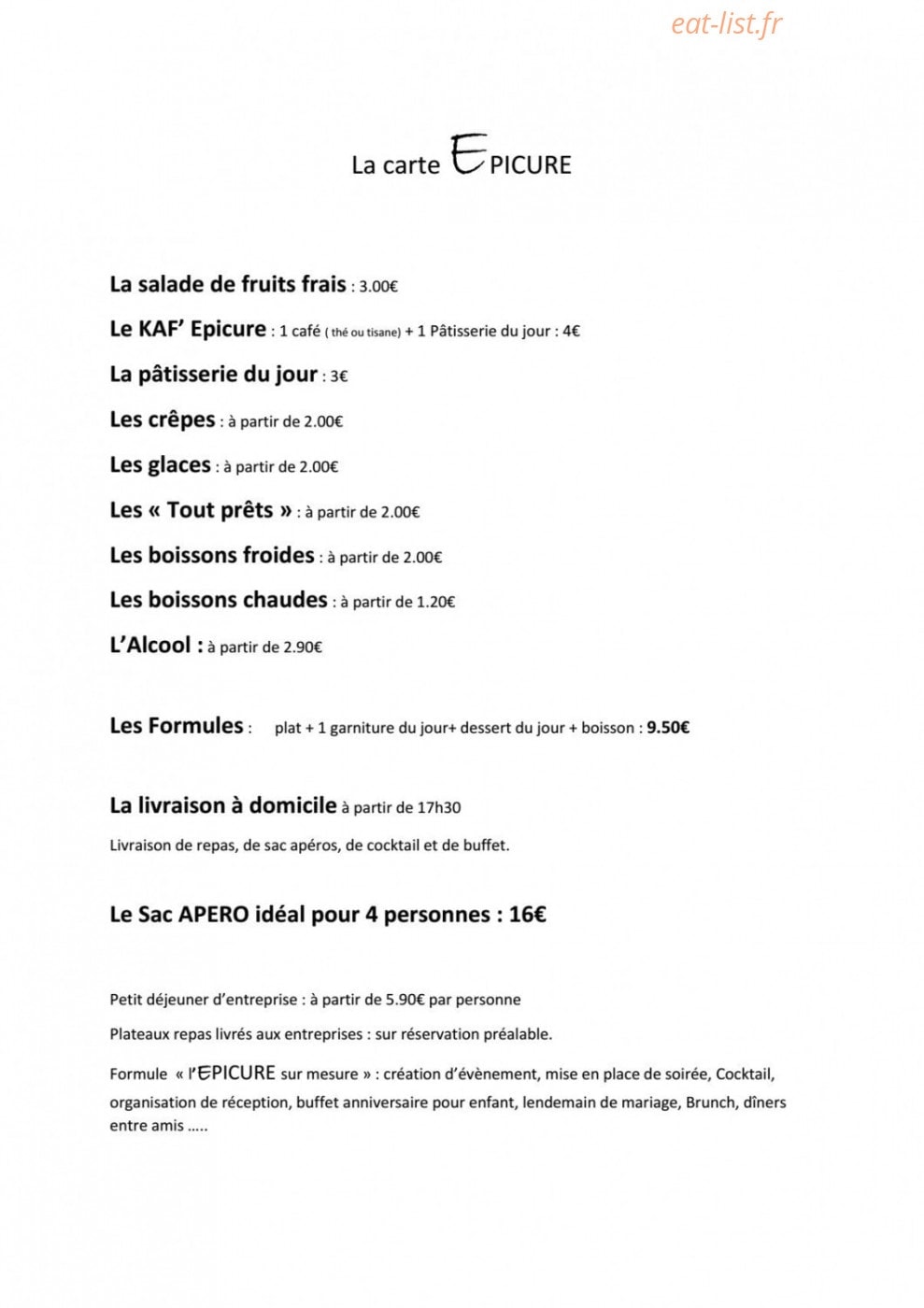 Epicure — carte page 2