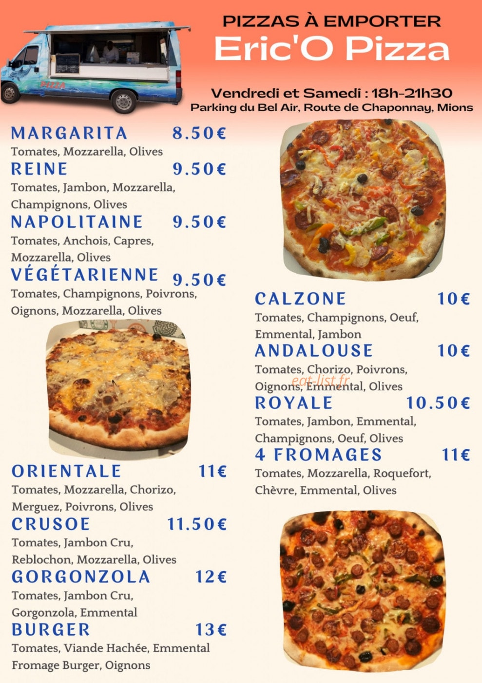 Eric'O Pizza — carte page 1