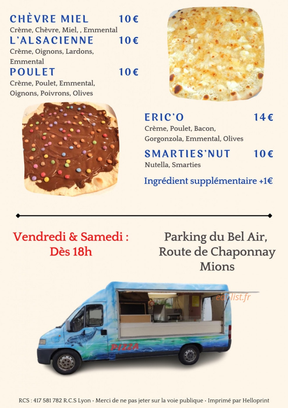 Eric'O Pizza — carte page 2