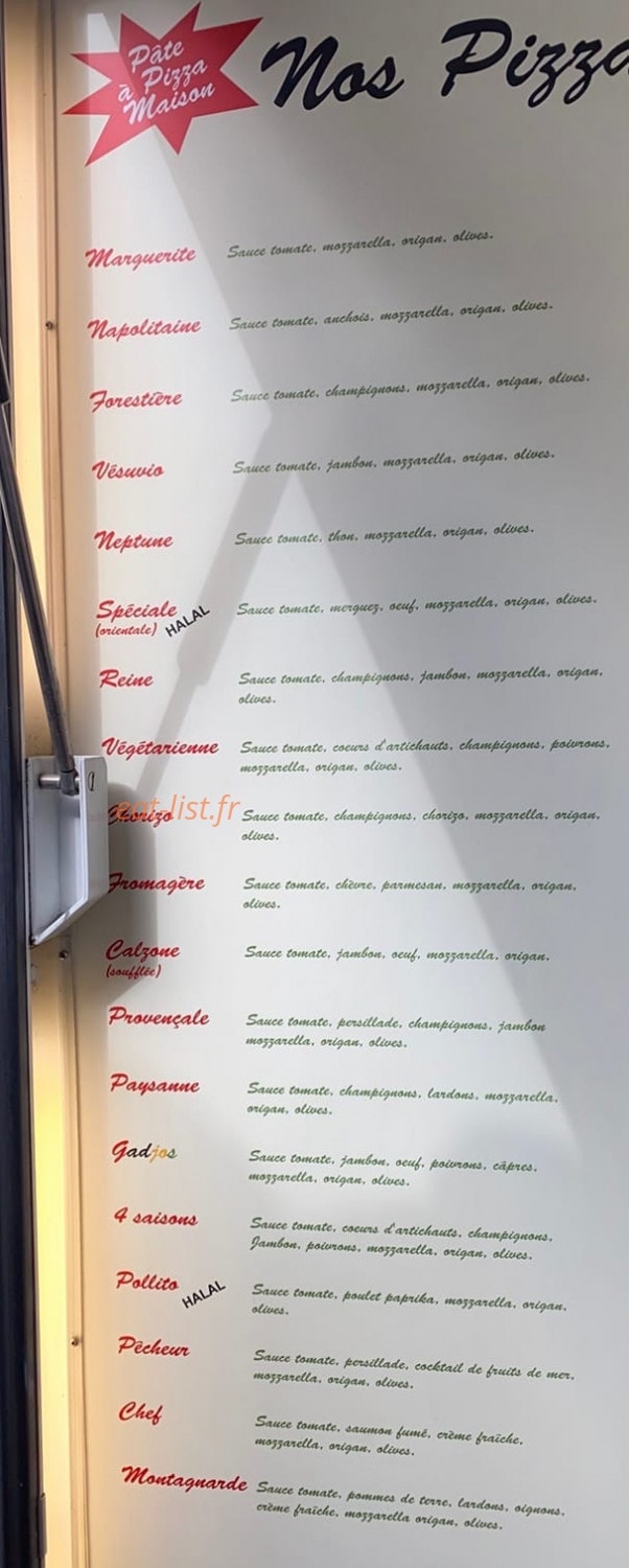 Eric Pizza — carte page 1