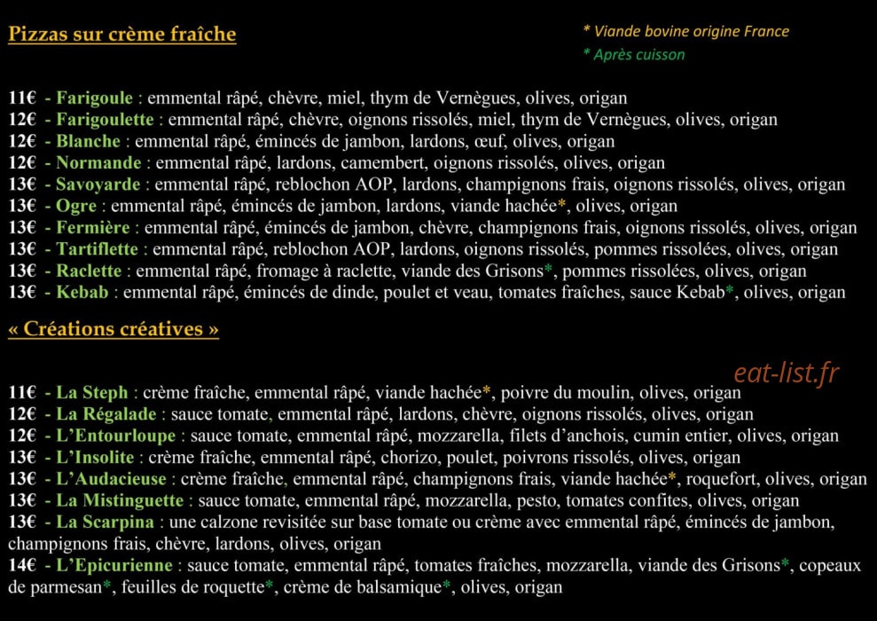 Esta Fête Pizza — carte page 1