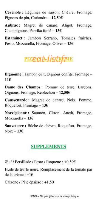 Estaminet Pizza — carte page 3