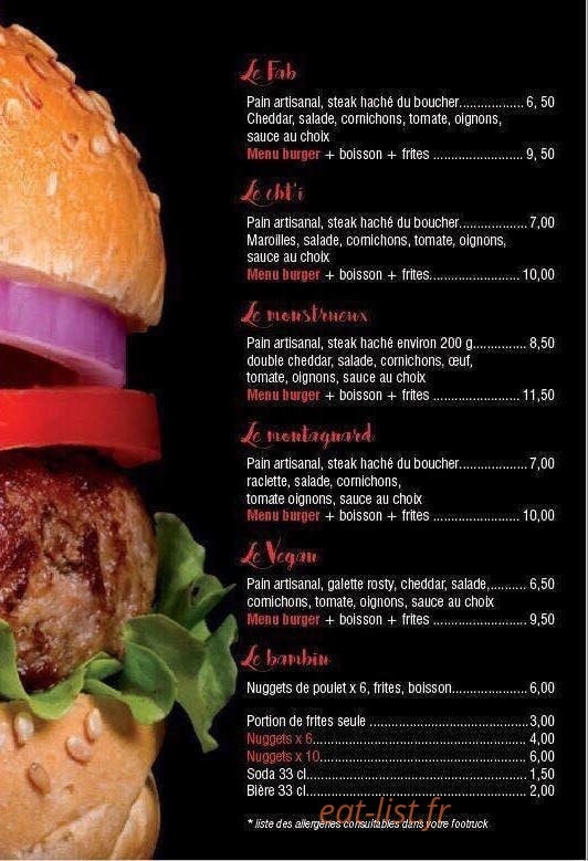 Fab burger — carte page 1