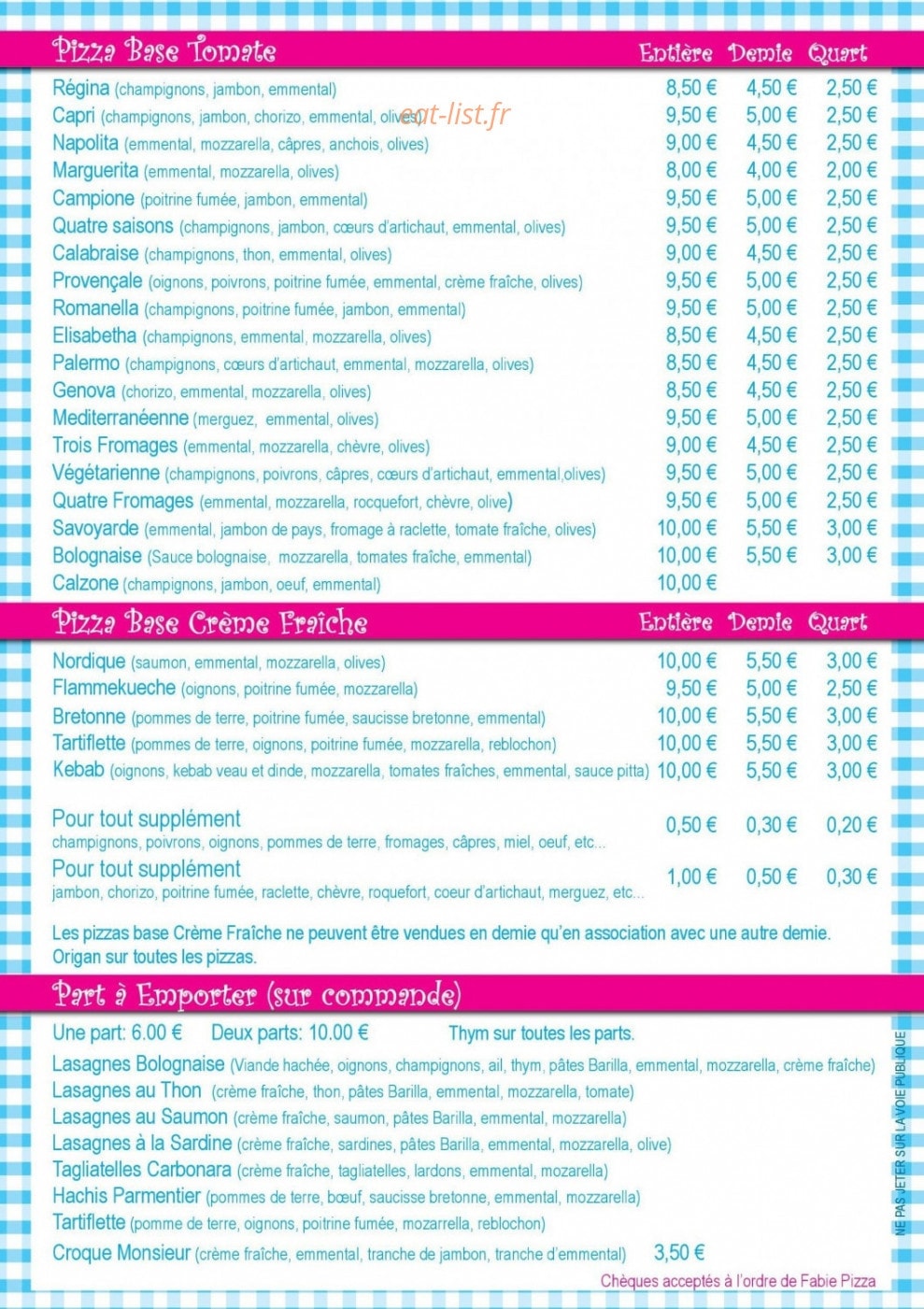 Fabie pizza — carte page 2