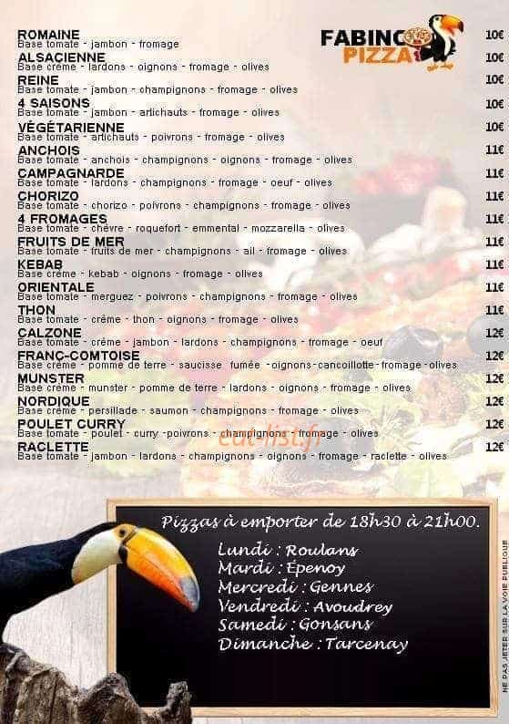 Fabino Pizza — carte page 1