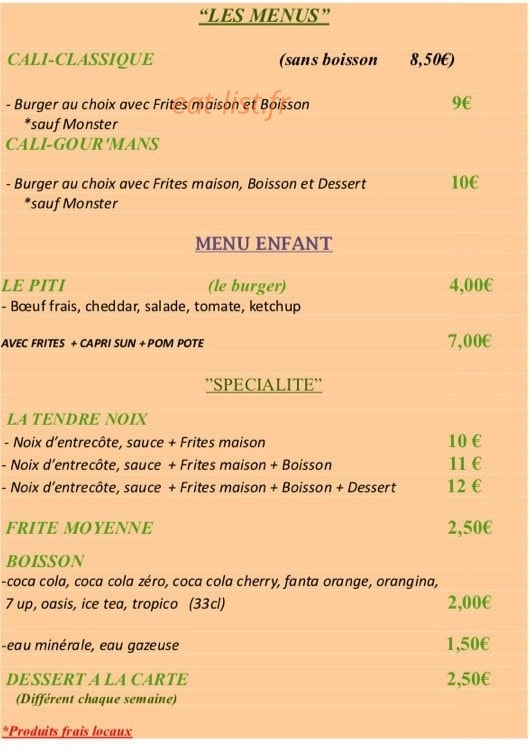 Fabrick burger — carte page 1