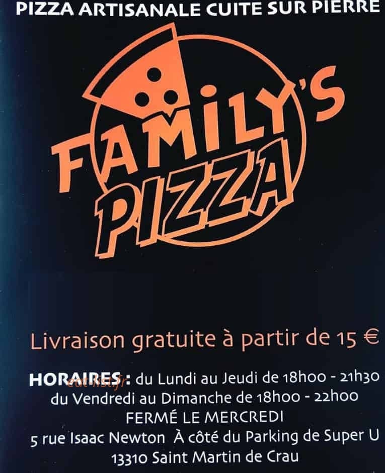 Family’s Pizza — carte page 1
