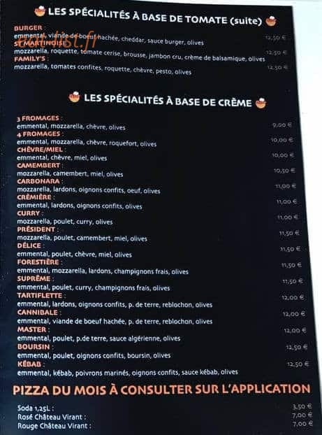 Family’s Pizza — carte page 3
