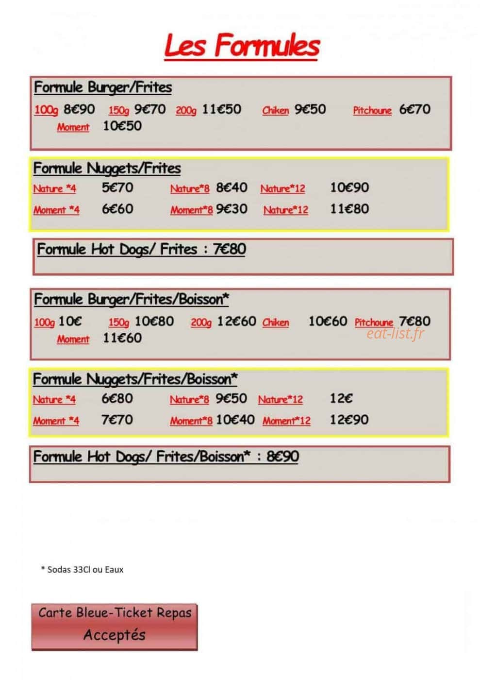 Fanch'Burgers — carte page 3