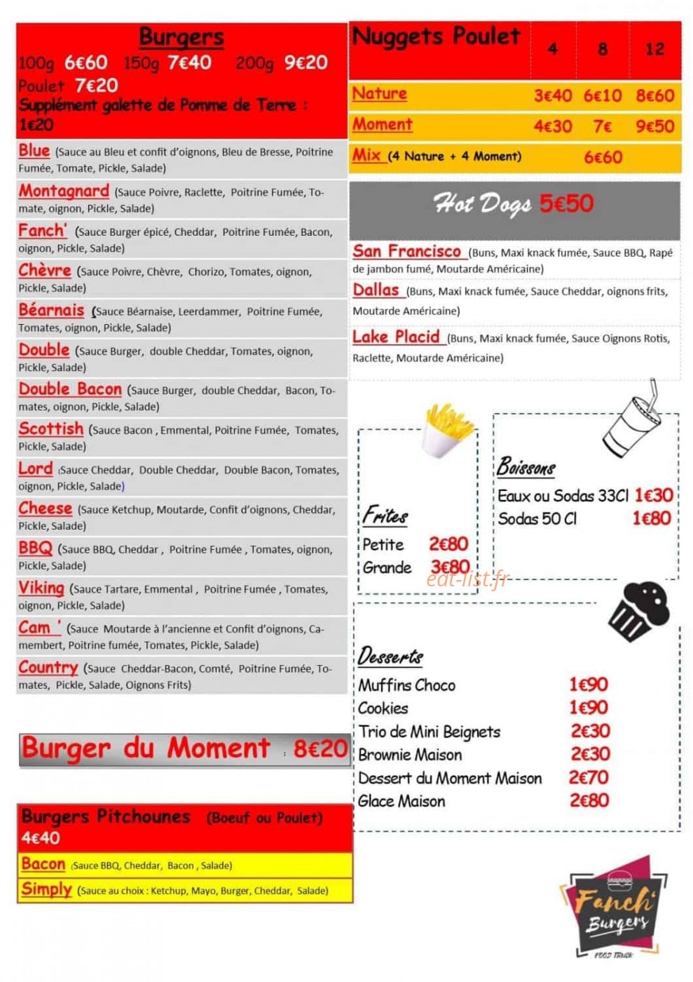 Fanch'Burgers — carte page 2