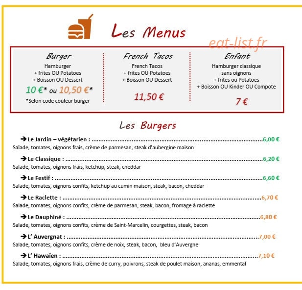 Festif burger — carte page 1