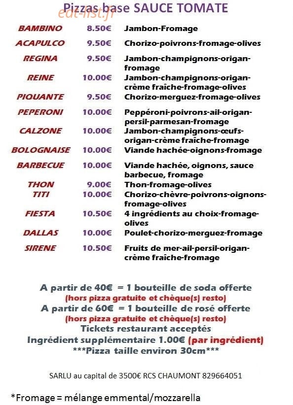 Fiesta Pizza — carte page 1