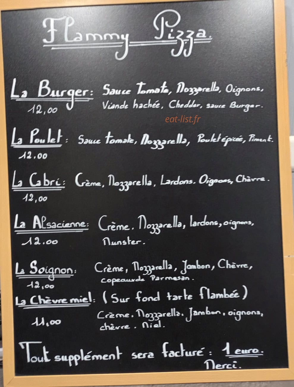 Flammy Pizza — carte page 1