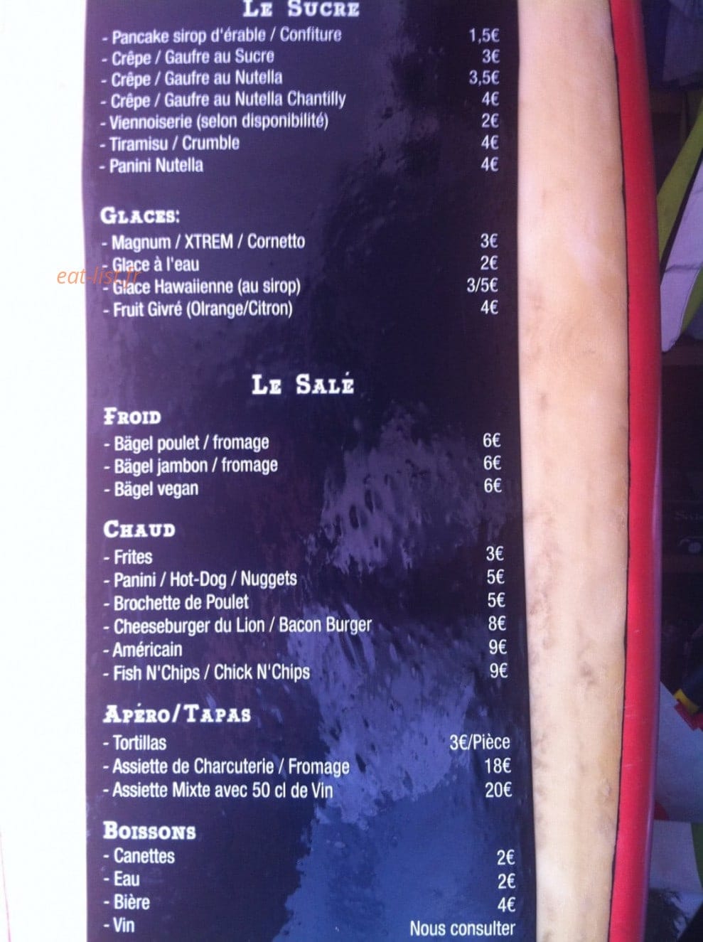Carte et menu de Food Truck du Lion à Lacanau — Exemple de menu