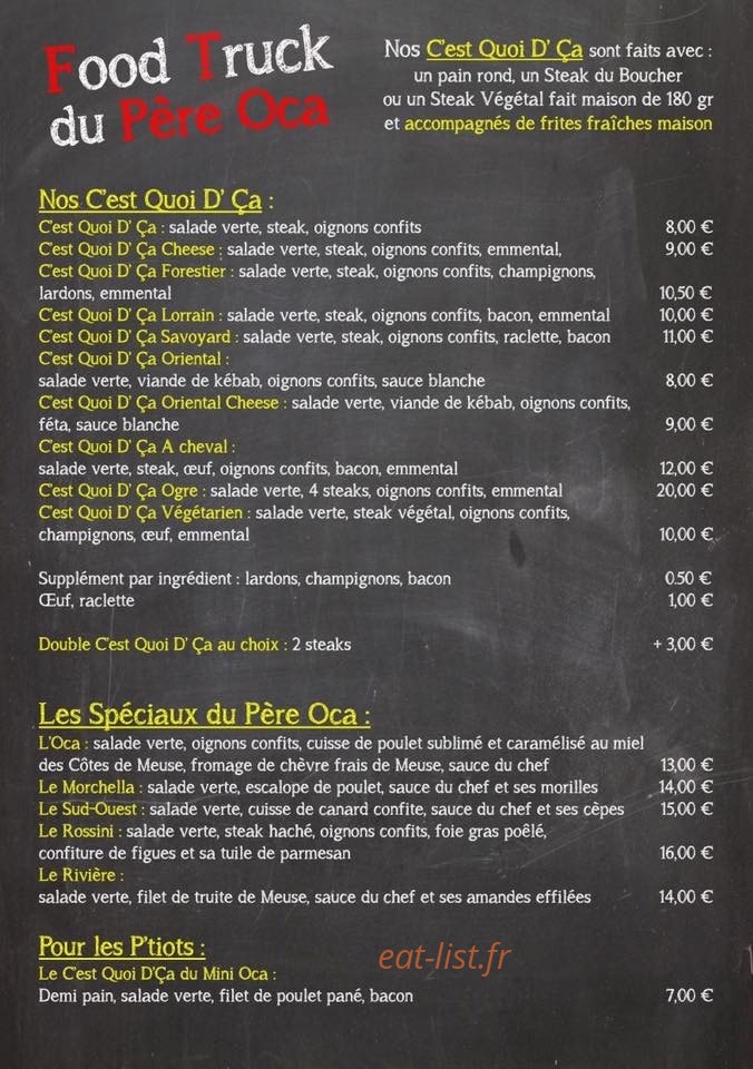 Food truck du Père Oca — carte page 1