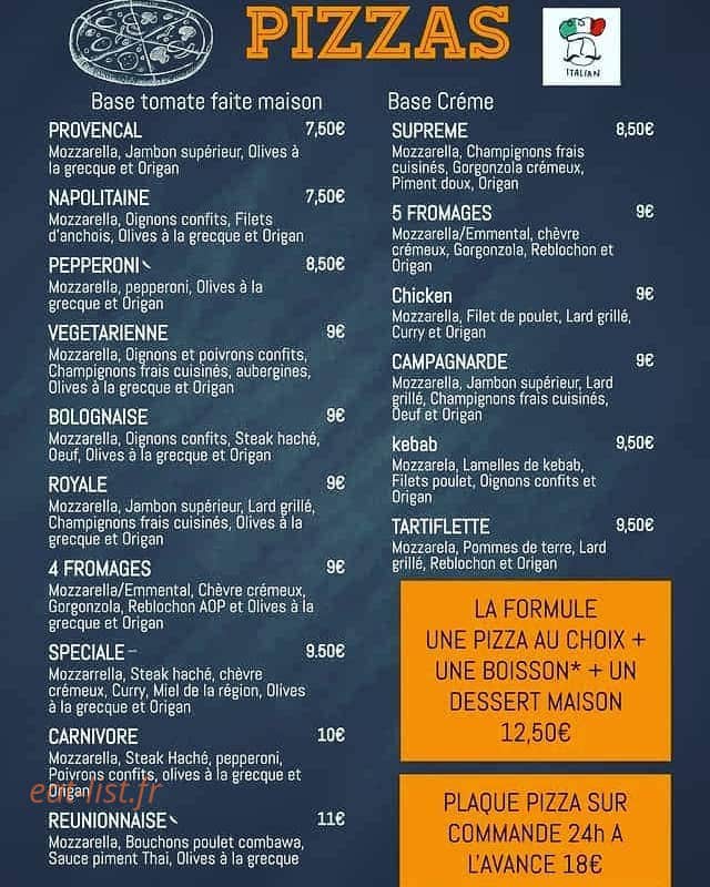 Carte et menu de Food Truck Italien & Créole à Saint Mathieu de Treviers — Pizzas