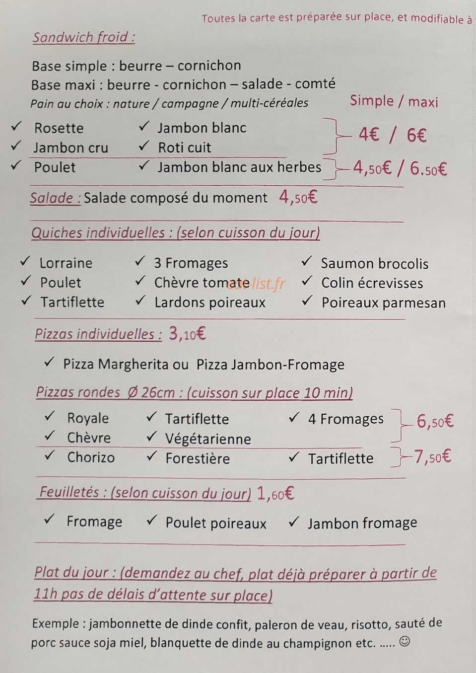 Food-truck Ô Castor — carte page 1