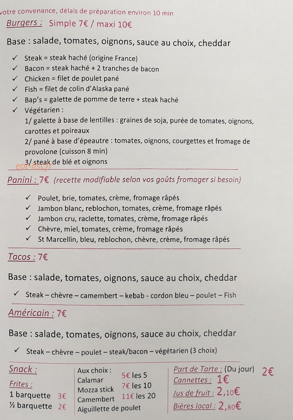Food-truck Ô Castor — carte page 2