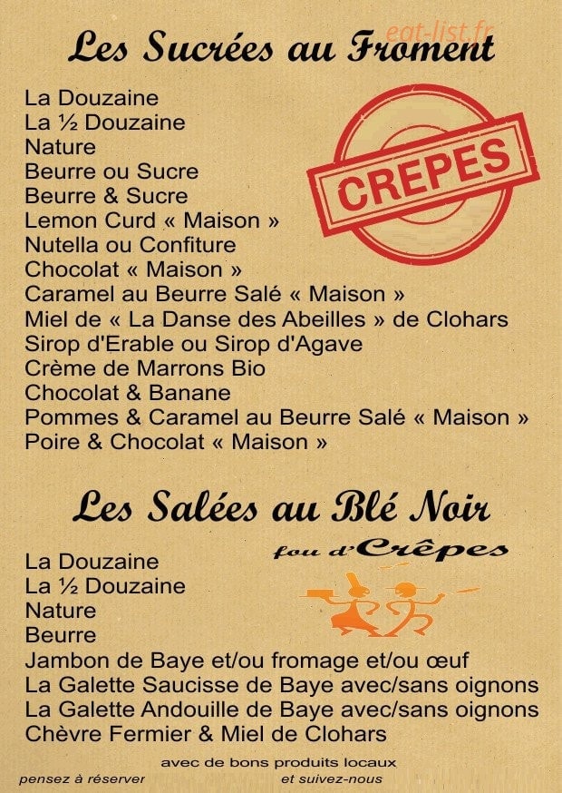 Fou d'Crêpes — carte page 1