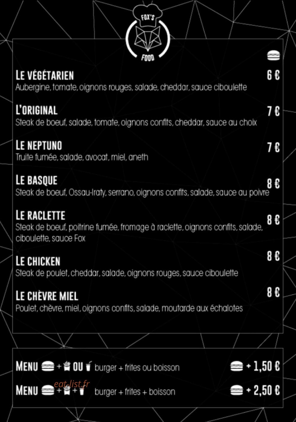 Fox's Food — carte page 1