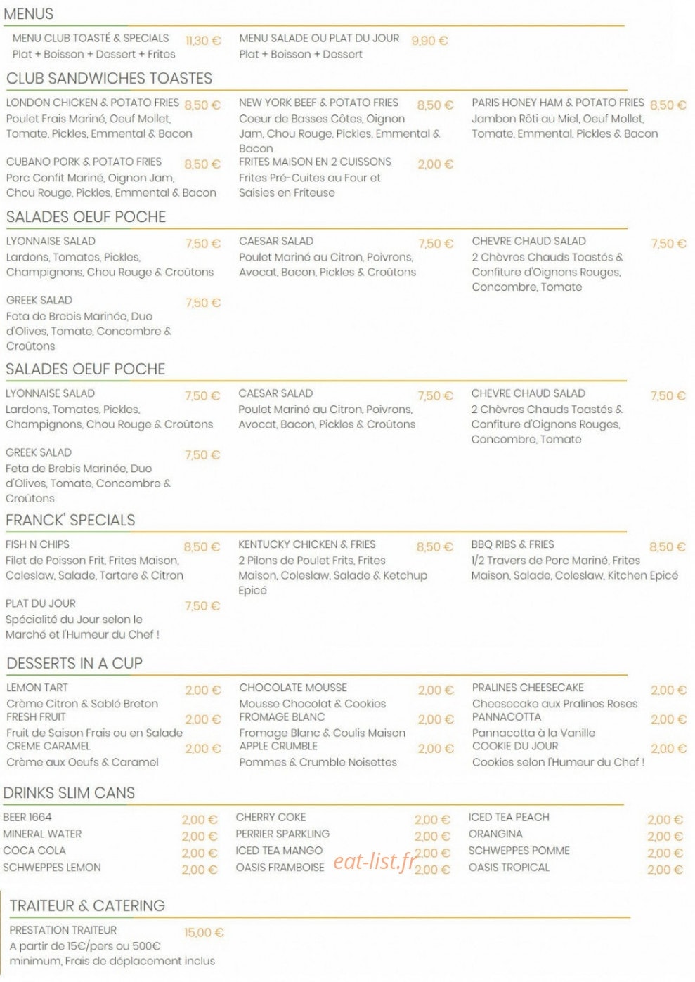 Franck Defonque's Café — carte page 1