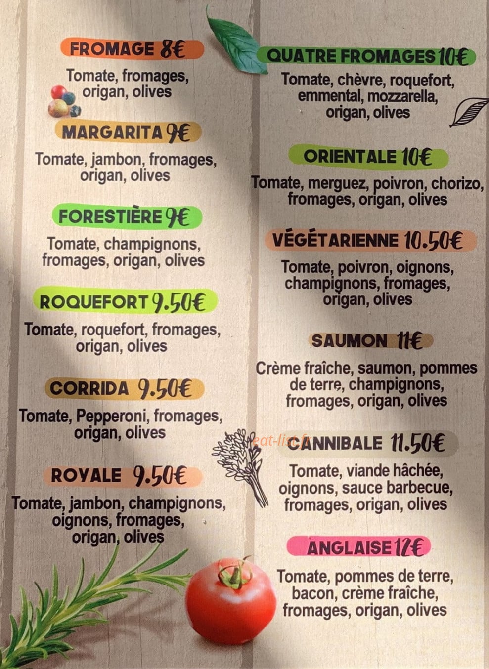 Francky Pizz — carte page 2