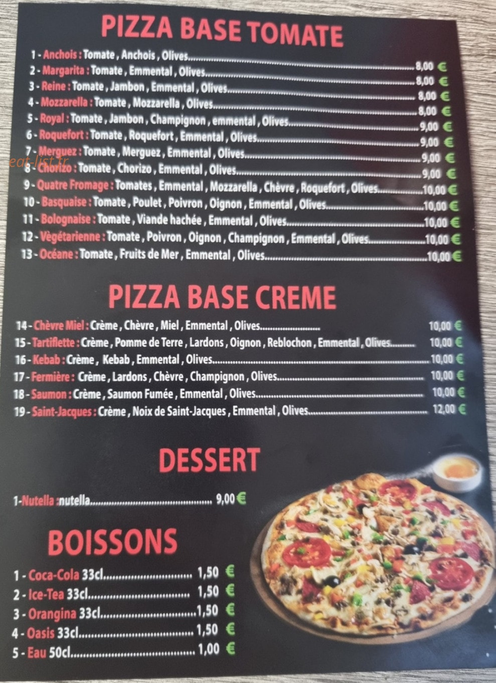 Franco Pizza — carte page 1