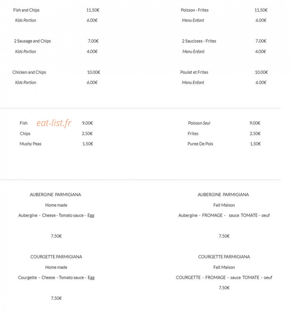 Francos fish and chips — carte page 1