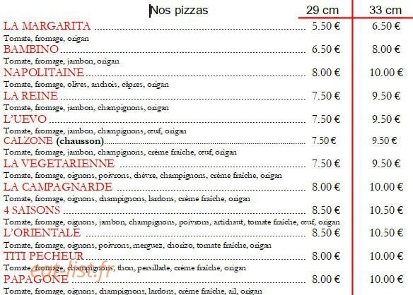 Frankiz Pizza — carte page 1