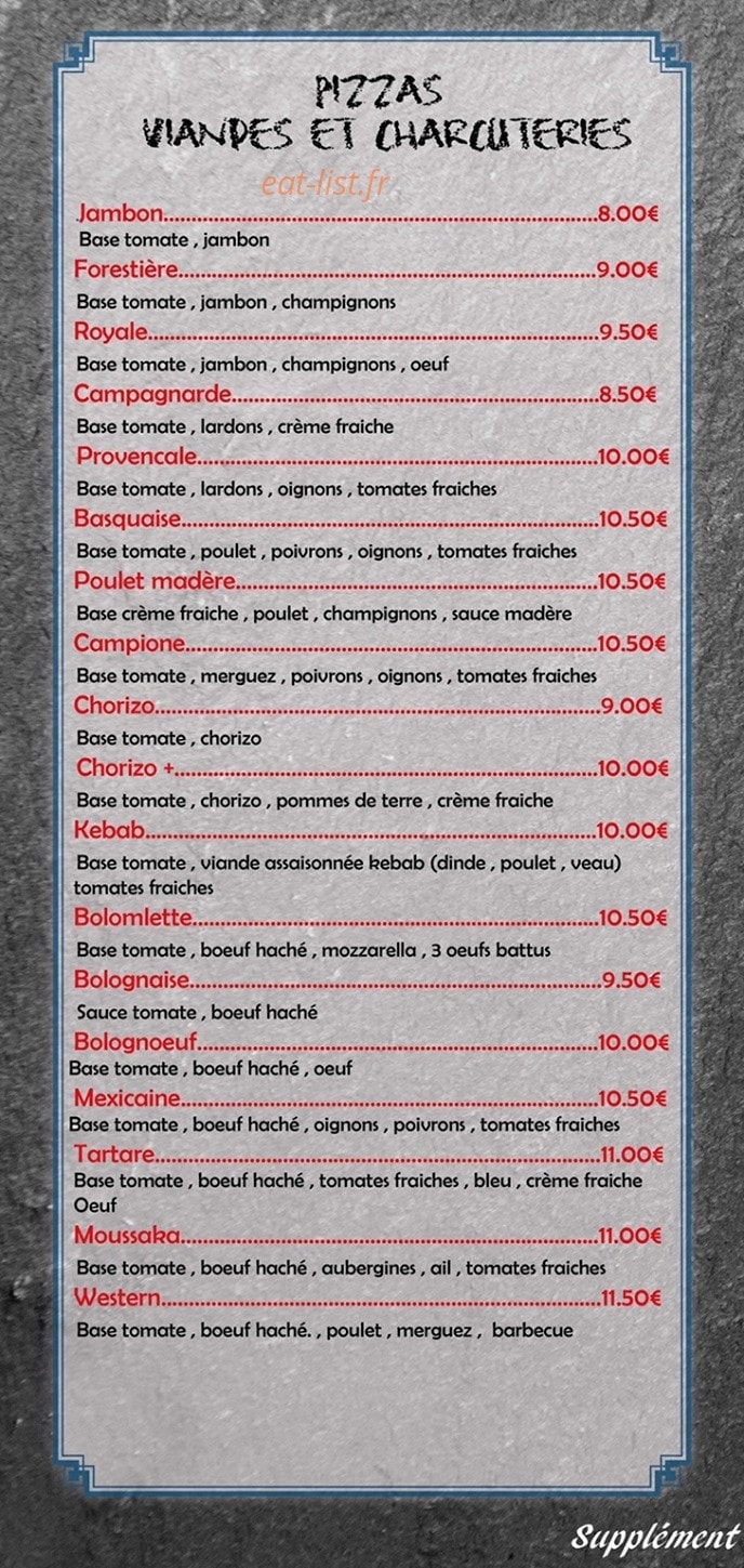 Fred&Greg Pizza — carte page 1