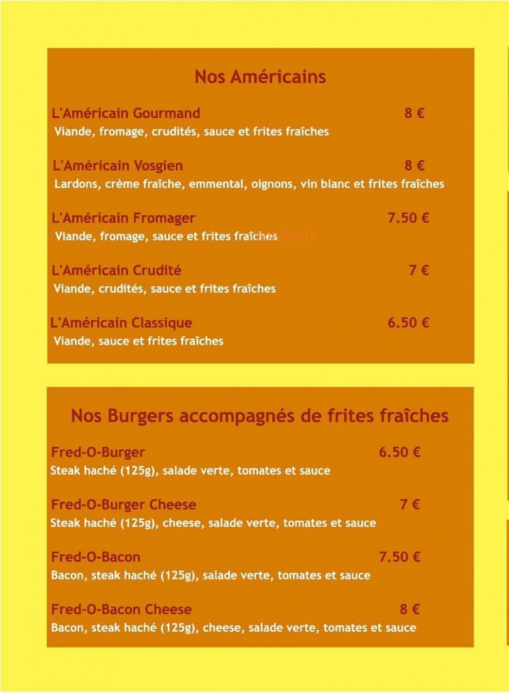 Fred-O-Frites — carte page 2