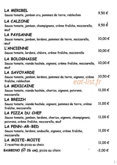 Fred's pizza — carte page 2