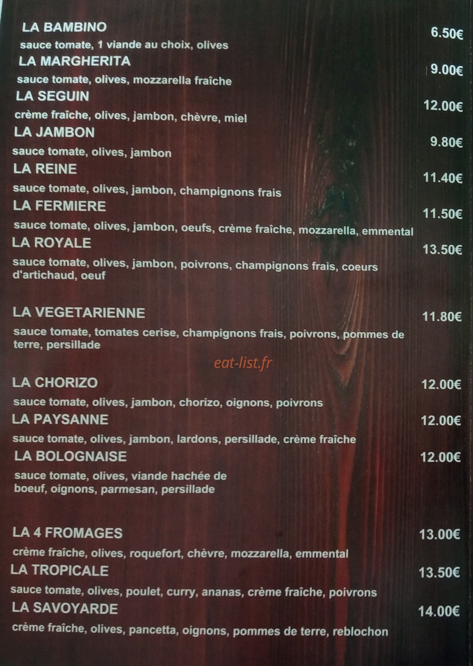 Fredo Pizza — carte page 1