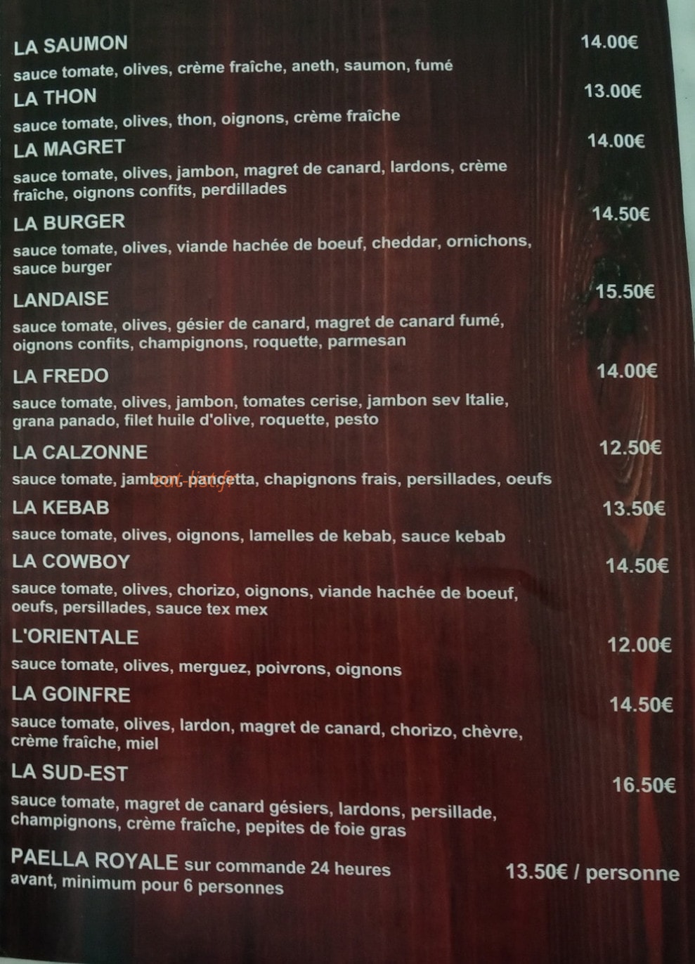 Fredo Pizza — carte page 2