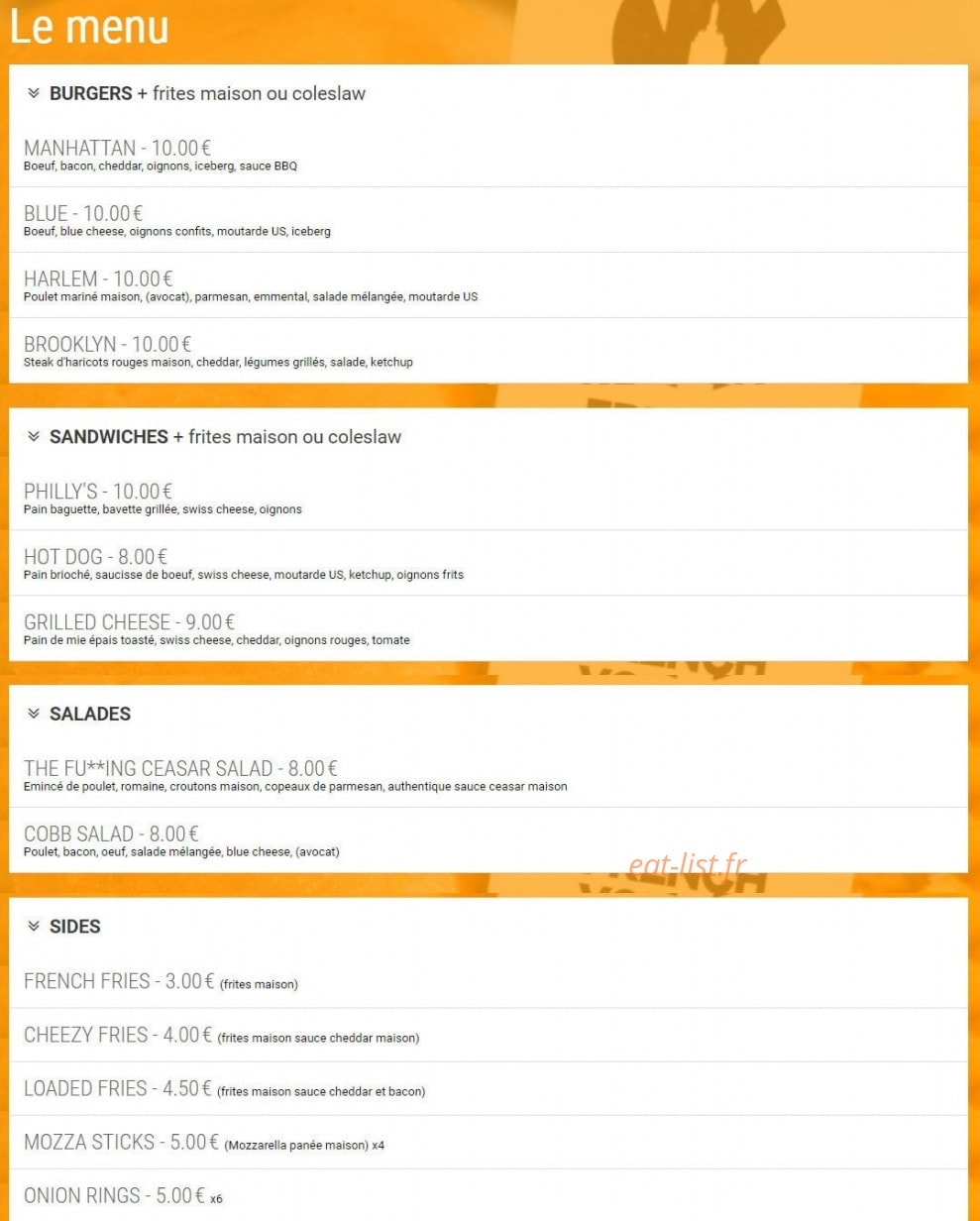 French Yorker Food Truck — carte page 1