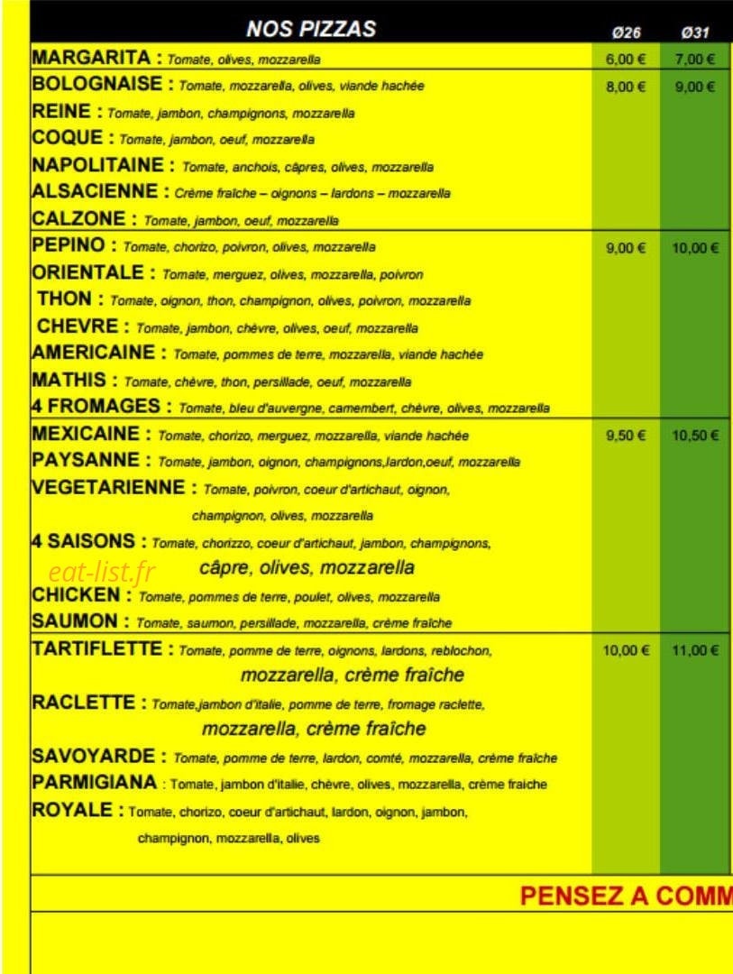 Fresh 'Pizza — carte page 2