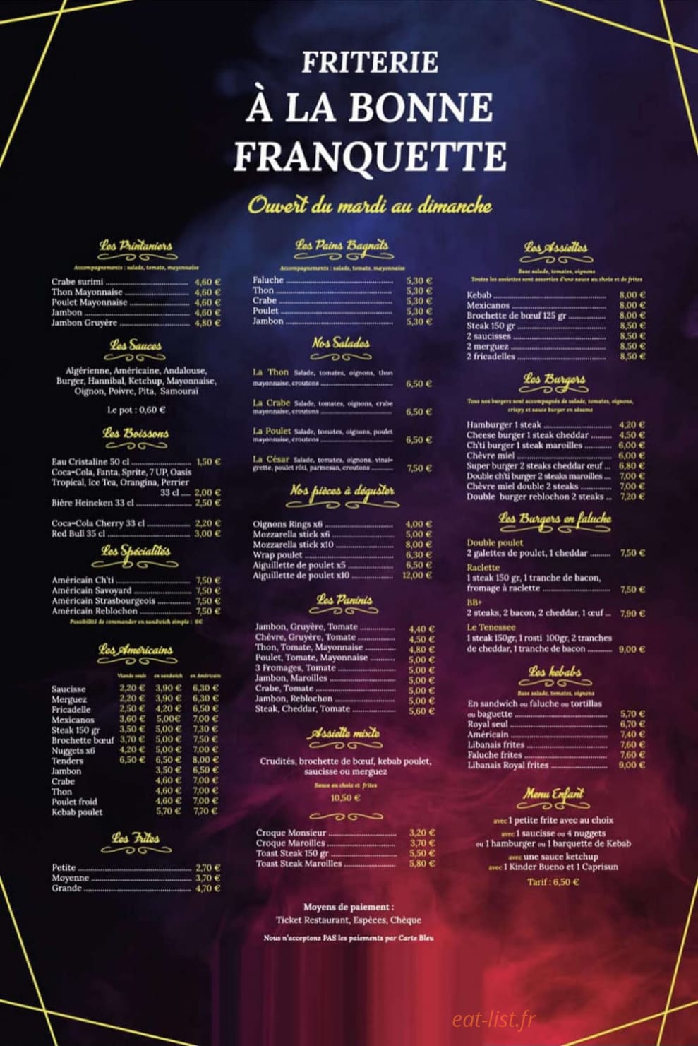 Friterie a la bonne franquette — carte page 1