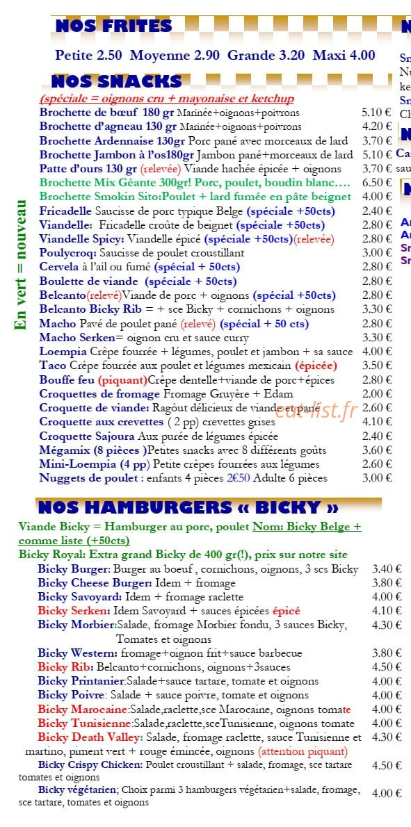 Friterie Belge Serken — carte page 3