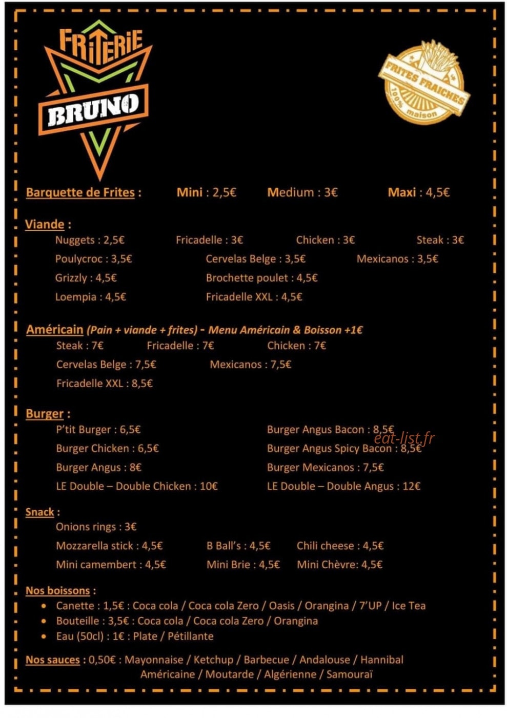 Friterie Bruno — carte page 1
