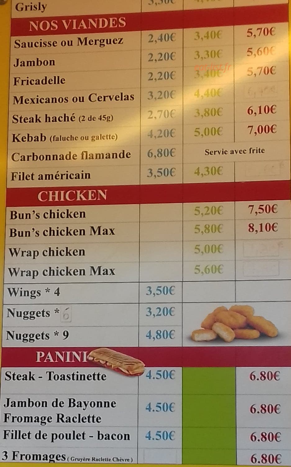 Friterie Chantal — carte page 1