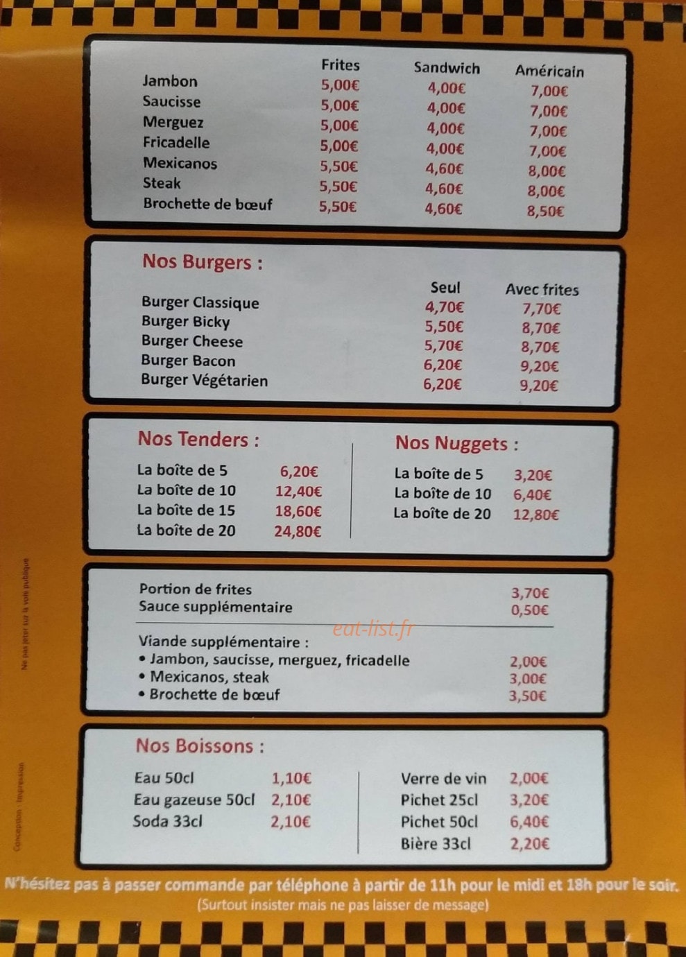 Friterie chez BQ — carte page 1